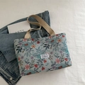 Tragetasche mit Jacquard-Blumenmuster und weißen Tragegriffen im Retro-Stil - Blau