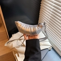Mini silver croissant bag with pleated leather and crossbody strap in a stylish metallic finish - Silver