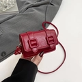 Mini borsa a tracolla rosso scuro in pelle con catena in acrilico e fibbia quadrata - Rosso