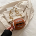 Mini borsa a tracolla creativa a forma di rugby marrone con catena dorata e testo - Marrone