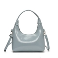 Borsa hobo a mezzaluna blu chiaro lucida con manico e tracolla argento rimovibile - Blu