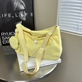 Light yellow nylon tote bag with drawstring and matching round coin purse accessory - Yellow