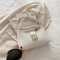 Minimalist white PU leather underarm bag featuring a prominent gold interlocking clasp - White