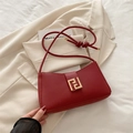 Deep red matte leather underarm bag with golden geometric metal buckle and long strap - Red