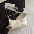 Chic white crescent shoulder bag in soft faux leather with vertical stitching and strap - White