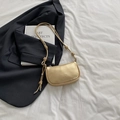Litchi pattern champagne gold small square bag with decorative knot shoulder strap - Gold