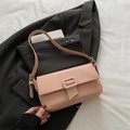 Elegant pink textured leather underarm shoulder bag with adjustable strap and flap. - Pink
