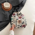 Floral jacquard drawstring bucket bag with adjustable black shoulder strap - Style 2