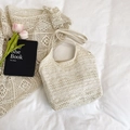 Chic cream white lace crochet shoulder bag with delicate floral texture for summer - White Without Pendant