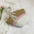 Sac cabas tissé tricolore bohème avec un nœud en dentelle et des anses en corde - Rose (Avec Écharpe)