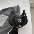 Elegant black hobo shoulder bag with matte leather and a gold D-shaped buckle - Black