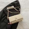 Chic cream white woven texture crossbody bag with gold metal buckle and thin shoulder strap - Beige
