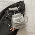 Chic silver mini backpack with diamond quilting and metallic chain straps - Silver