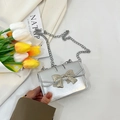 Mini silver crossbody bag for girls with metallic bow and elegant chain strap - Silver