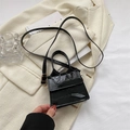 Mini sac à main noir à motif crocodile brillant avec bandoulière et détails dorés - Noir