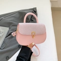 Pink PU leather crossbody handbag with gold buckle and woven flap texture for women - Pink