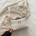 White woven crossbody handbag with top handle and double zippers in light luxury style - White