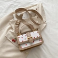 Mini cherry print flap bag in white and beige with a wide crossbody strap and charm - With Pendant / Khaki