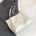Minimalist off-white glossy tote bag with large capacity and stylish design for women - White