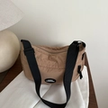 Fashionable khaki crescent-shaped waist bag with adjustable black shoulder strap - Khaki