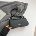 Minimalist black lychee texture crossbody bag with fashion gold lettering and knot strap - Black