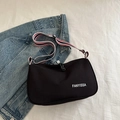 Minimalist black nylon crossbody bag with adjustable tricolor striped shoulder strap - Black
