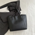 Bolso tote minimalista de cuero PU negro de gran capacidad para oficina y diario - Negro