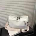 Minimalist white canvas crossbody bag with adjustable strap and double zipper pockets - White