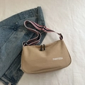 Khaki nylon crossbody bag with three-color striped wide strap and dual zippers - Khaki