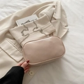 Creamy white PU leather cosmetic bag with a slender silver chain strap and logo - Pink