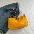 Sac bandoulière en nylon jaune avec sangle rayée et texte imprimé FANYISSA - Jaune