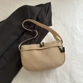 Beige multi-pocket crossbody bag in minimalist canvas with adjustable shoulder strap - Khaki