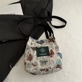 Large butterfly jacquard canvas bucket bag with colorful patterns and black strap - Butterfly Jacquard (Style 6)