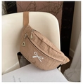 Detail of light brown nylon crossbody bag featuring minimalist white bow embroidery - Khaki