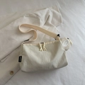 Minimalist ivory nylon crossbody bag with matching round coin purse and woven strap - White