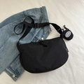 Minimalist black nylon crescent tote bag with adjustable strap and small coin pouch - Black