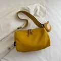 Ginger yellow nylon crossbody tote bag with wide strap and matching mini pouch - Yellow