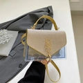 Borsa in PVC blu trasparente con patta glitterata dorata e ciondolo logo metallico - Oro
