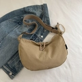 Minimalist khaki crescent shoulder bag in textured nylon with a mini coin purse - Khaki