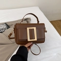 Vintage brown crossbody bag with large gold square buckle and adjustable strap - Brown
