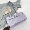Fashionable lavender baguette shoulder bag in smooth faux leather with metal buckle accent - Purple
