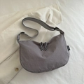 Fashionable grey crescent nylon crossbody bag with adjustable strap for women - Gray