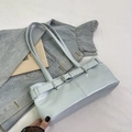 Minimalist light blue baguette shoulder bag with decorative metal buckle straps - Blue
