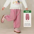 Pink cartoon joggers for kids featuring elastic cuffs and vertical contrast stitching - 100 / Casual Pants / Pink