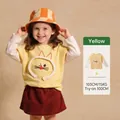 Kids long sleeve yellow T-shirt with 3D cat decoration and matching striped sun hat - 90 / Fake Two-piece Long Sleeve Top / Yellow