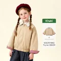 Girl's khaki spring jacket featuring elegant lace collar and checkered patchwork cuffs - Khaki / 100cm