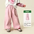 Girl's comfortable pink wide-leg casual pants with elastic waistband for spring - Pink / 100cm