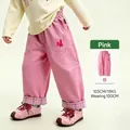 Pink toddler casual trousers with cute rabbit embroidery and plaid hem details - Bottoms / Pink / 90cm