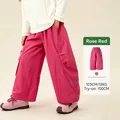 Kids rose red wide-leg casual pants in windproof fabric with amila embroidery detail - 120cm / Bottoms / Rose Red