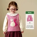 Pink girls knit vest with cute rabbit jacquard pattern and premium cotton texture - 90cm / Rabbit Pattern / Pink